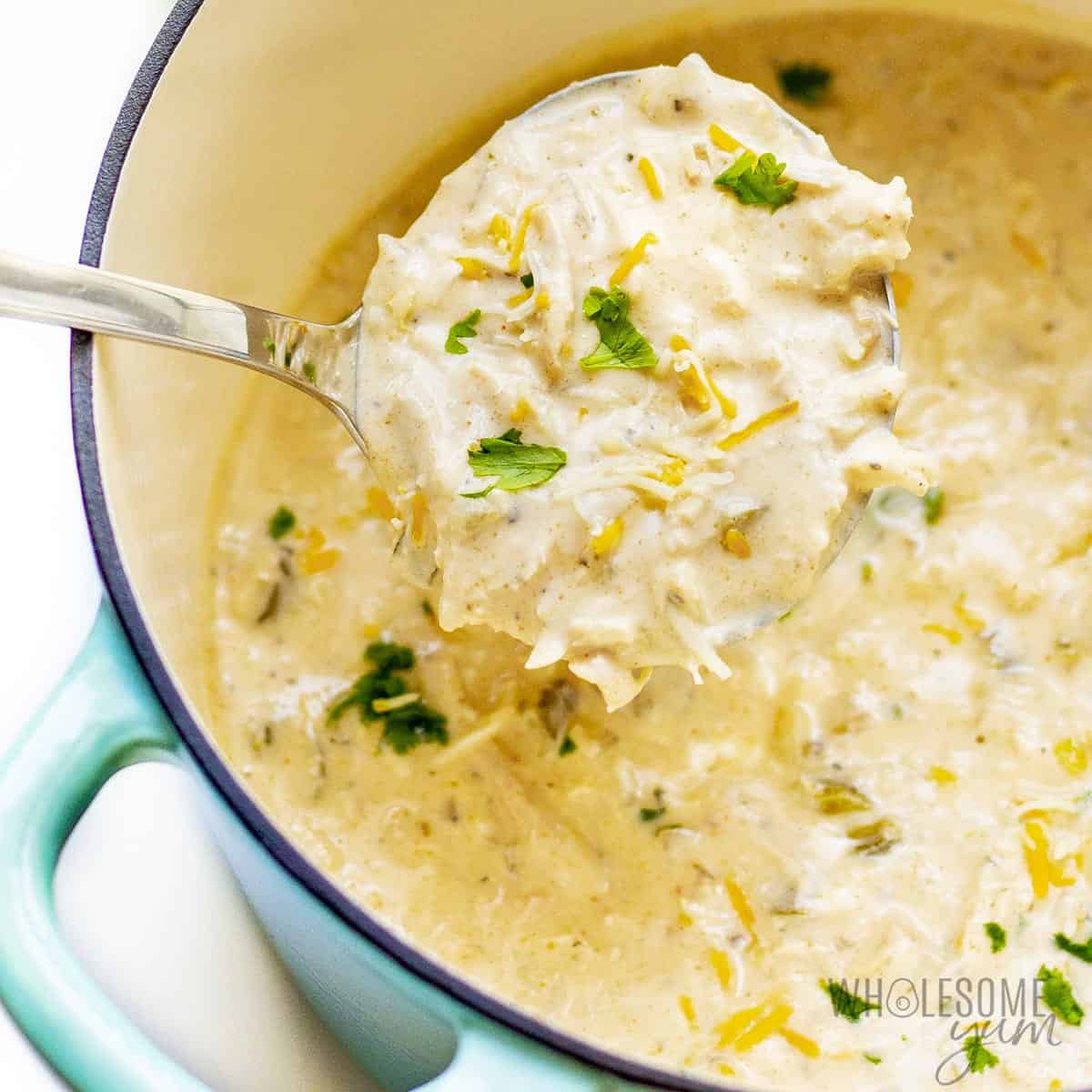 Keto White Chicken Chili in Bowl